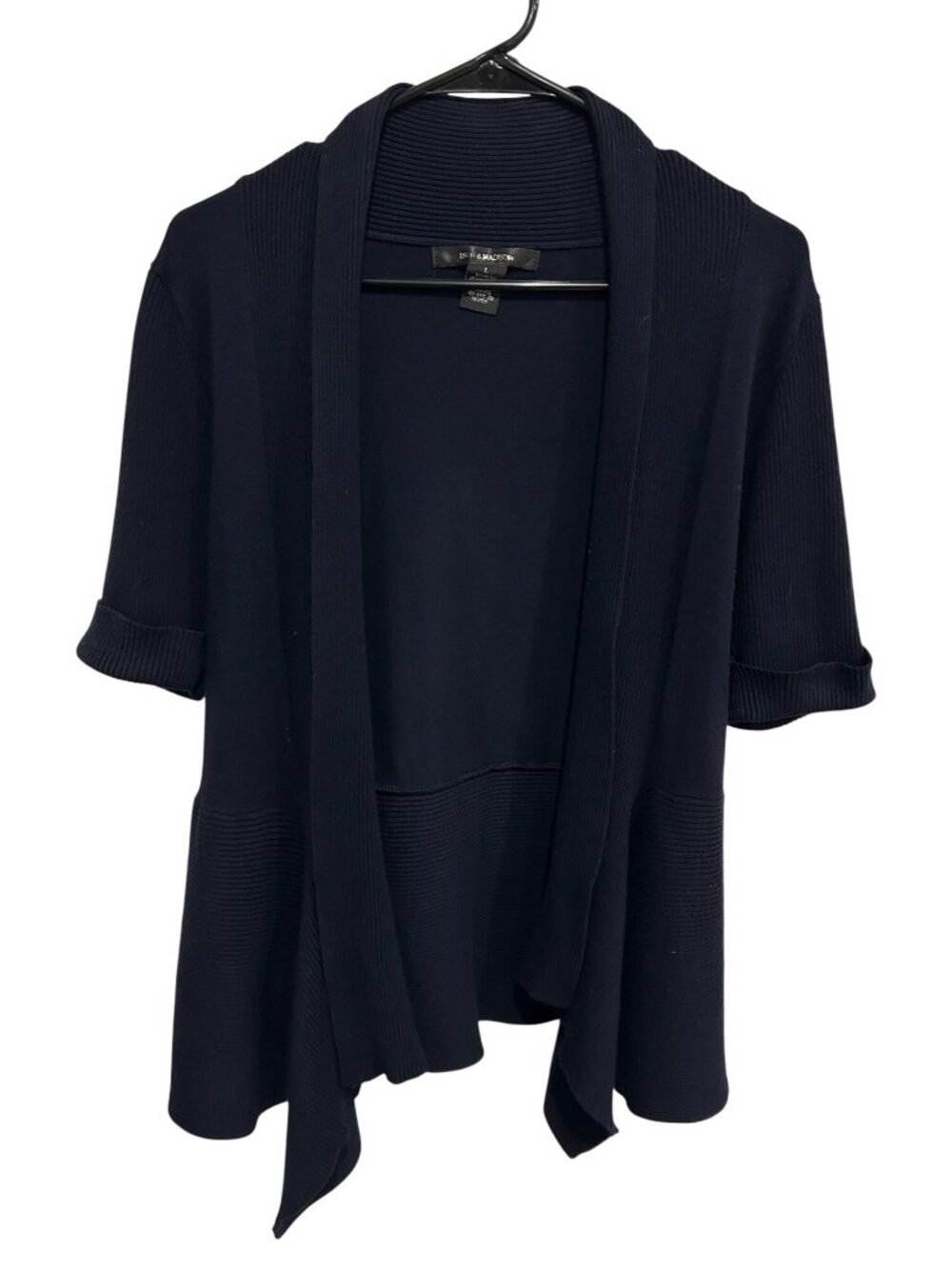 89th & Madison Navy Ribbed  Hem Open-Front Cardigan Sz L Cozycore Heritage Style